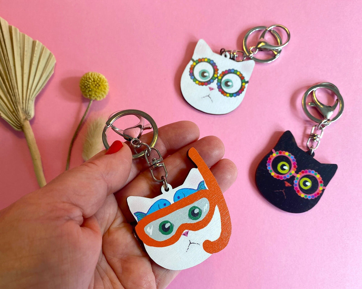 Wooden Cat Key-rings - Various Designs – Ethical Cat Gift Company